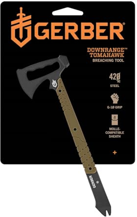 Gerber Gear Downrange Tactical Tomahawk Survival Multitool, Made in USA Camping Axe with Hammer Head and Steel Pry Bar, Includes Sheath with Integrated Molle Straps