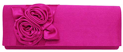 Wocharm Bolso de mano de satén con flores florales para boda, fiesta, graduación, noche, bolso de mano, hot pink