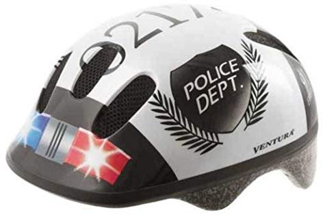 M-Wave Kinder Fahrradhelm POLICE, Weiß (Weiß/Schwarz), 52-57 cm