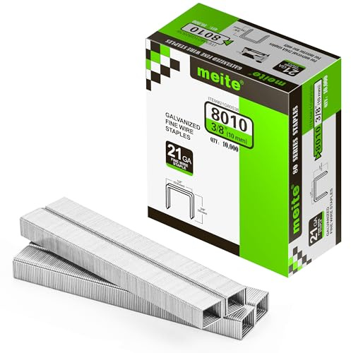 meite Typ 80 Tackerklammern für Drucklufttacker, 10 mm Verzinkte Heftklammern, Tackernadeln Tpy 80 für Teppiche, Sofastoffe, Leder/Textilien, Autositze und Tischlerarbeiten (10.000 Stück) | 12,8 mm Rückenbreite Feindrahtklammern für Polsterung, Stoff, Teppich, Leder & Möbel