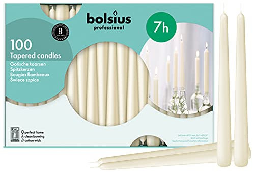 Bolsius Spitzkerze 103400335505, elfenbeinfarben, 25,4 cm, Creme, 100 Stück