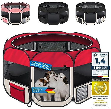 all Pets United® Welpen-Laufstall Tierlaufstall Welpenauslauf-Stall; XXL Freigehege für Hunde, Katzen, Hasen & Kleintiere im Innen- und Außenbereich (Rot)