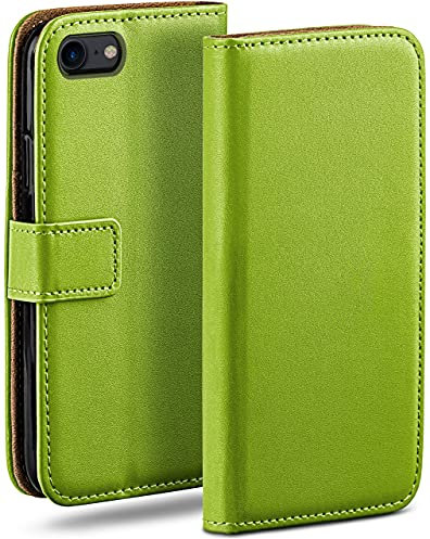 moex Flip Case kompatibel mit Apple iPhone 7 / iPhone 8, Handyhülle mit Kartenschlitz, 360 Grad Flip Case, Vegan Leder Handyhülle, Grün