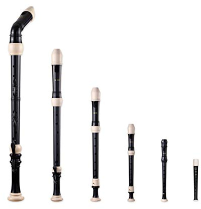 Woodi USA Blockflöten-Set RS-605B Schwarz & Elfenbein (Bass, Tenor, Alt, Sopran, Sopranino & Garklein)