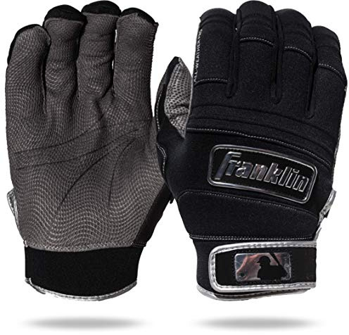 Franklin Sports MLB Batting Gloves - All Weather Pro Adult + Youth Batting Gloves Pair - Cold Weather Gloves - Baseball + Softball Batting Gloves - Black + Grey - Adult Medium
