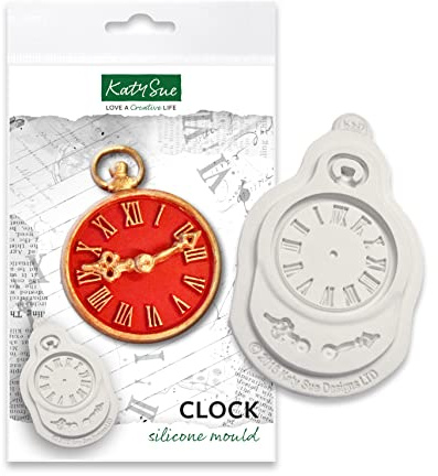 Katy Sue Clock Silicone Mould for Cake Decorating & Crafts for Fondant, Sugar Paste & Air Dry Clay from Katy Sue Designs Fondant Moulds. Clock Face 49 Millimetres Diameter & Hand 18 Millimetres