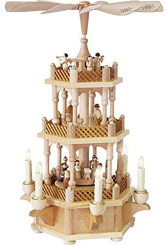 3- tier Pyramid Nativity Scene natural wood - 18 inch - 45 cm - Authentic German Erzgebirge Christmas Pyramids - Richard Glässer