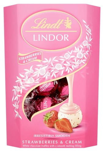 Lindt Lindor Strawberries and Cream Chocolate Truffles – 200g Box (Approx. 16 Balls) – Smooth Filling – Gift, Birthday, Congratulations Treat
