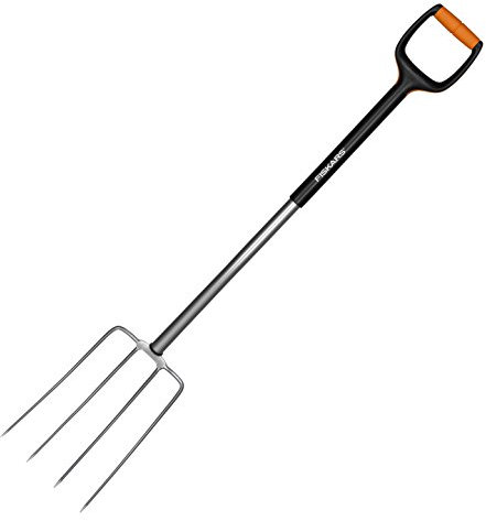 Fiskars Fourche à compost, 4 dents, Longueur: 120 cm, Dents en Acier/Poignée en plastique renforcé de fibre de verre, Noir/Orange, Xact, 1003687