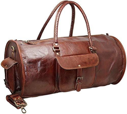 Jaald 60 cm Echt Leder Ledertasche Weekender Gepäck Reisetasche Reisegepäck Sporttasche Duffel Tasche Wochenendtrip Handgepäck Duffel Gym Bag Wasserdicht Carry on Tasche für Männer Frauen Geschenk