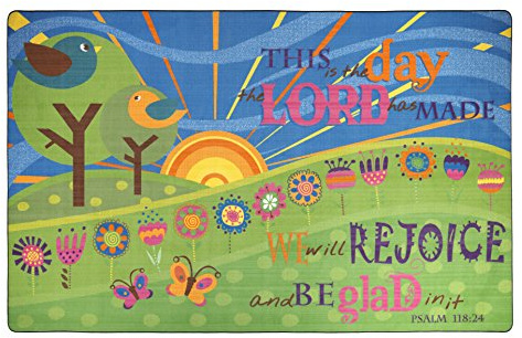 Flagship Carpets This is The Day The Lord Has Made Bible Worship Inspirational Multicolor Rug for Children's Classroom Carpet or Daycare Activity Area, 4' x 6', Rectangle