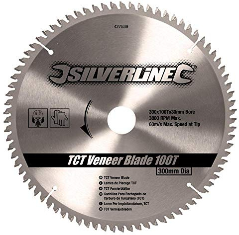 Silverline 427539 Lame TCT pour placages 100 dents 300 x 30 bagues de 25/20/16 mm