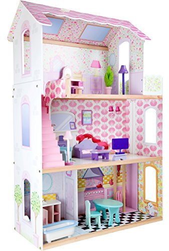 small foot 3121 Puppenhaus über drei Etagen, mit Fahrstuhl und Balkon, inkl. 14 Puppenmöbel