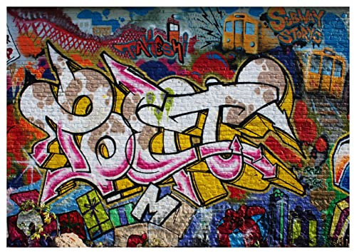 wandmotiv24 Photo murale Poète graffiti street art S 200 x 140cm - 4 pièces photo, papier peint non tissé Mur de pierre, aspect pierre M0007