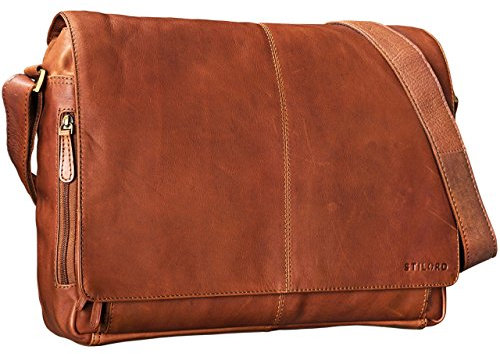 STILORD 'Alex' Vintage Ledertasche Männer Frauen Businesstasche zum Umhängen 15,6 Zoll Laptoptasche Aktentasche Unitasche Umhängetasche Leder, Farbe:cognac - braun