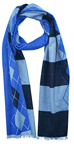 SEABRIGHT Schal 100% Seide Seidenflanell Seidenschal Flauschig Warm Dick SC-S-SD-1410K Blau Schwarz Karos
