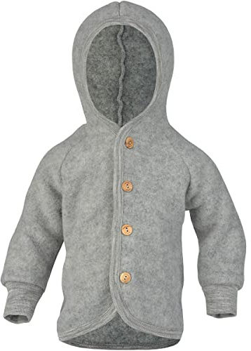 Engel Baby Jacke mit Kapuze Wollfleece, Hellgrau Melange, 62/68