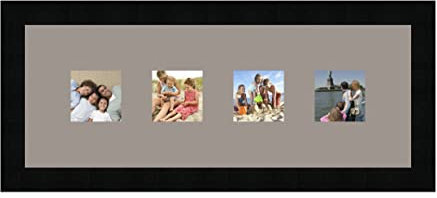 RK Cadres Bilderrahmen multivues Grau TV 4 Foto(s) 8x8 Passepartout Schrägschnitt, Wand Bilderrahmen 48x18 cm Schwarz, 3 cm Breiten Holzleisten