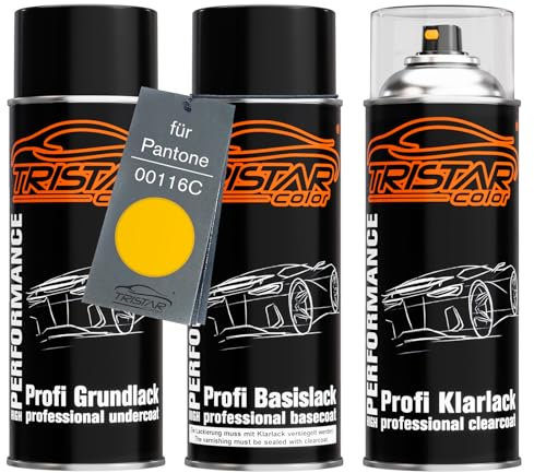 TRISTARcolor Vernice per auto Kit bombolette spray per Pantone 00116C 116C Yellow vernice di fondo vernice di base vernice trasparente bomboletta a spruzzo 400ml