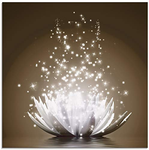 ARTland Wanddeko Glasbilder Wandbild Glas Bild einteilig 40x40 cm Quadratisch Asien Botanik Blumen Blüten Lotusblume Seerose Modern braun T3ZX