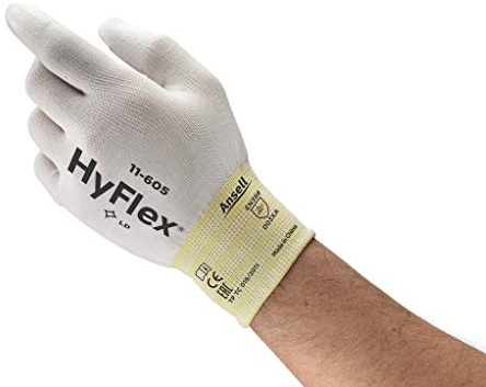 Ansell HyFlex 11-605 Dünne Nylon-Arbeitshandschuhe, Industrie und Mechaniker-Handschuh, Leichte Werkstatthandschuhe, Mechanikschutz, Damen Herren, Weiß, Größe M (12 Paar)