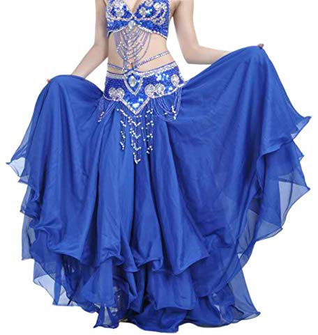 Hoerev Magdans tre lager chiffong kjol fållar, graderad maxikjol utan bälte, Kungsblå, M