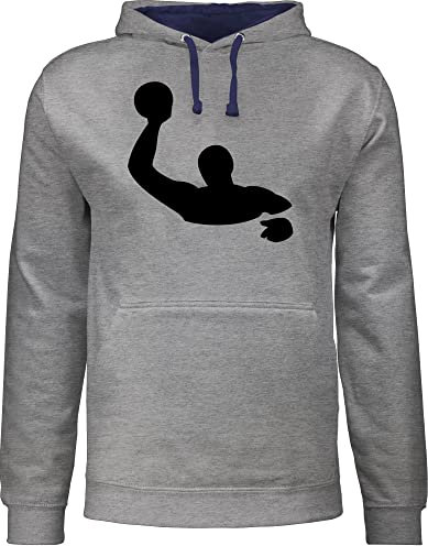 Pullover Herren Frauen Hoodie Kontrast zweifarbig - Wassersport - Wasserball - XS - Grau meliert/Navy Blau - schwimmer sport pulli schwimmmotiv kapuzenpullover schwimmen hoody schwimm mit kapuze