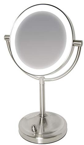 Miroir à double face HoMedics Beauty Spa avec DEL gradable - Aide parfaite à la coiffeuse salle de bain, éclairage application maquillage + coiffage, grossissement normal / 7x, sans faille tout angle