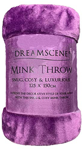Dreamscene Coperta di lusso in finta pelliccia di visone, morbida e calda, per letto matrimoniale, comoda coperta da viaggio, viola 150 x 200 cm