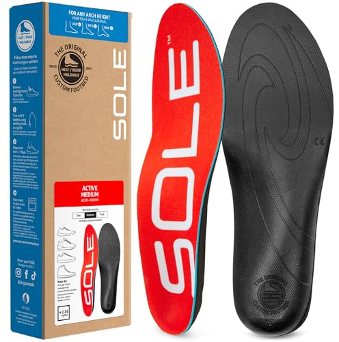 SOLE Active Medium Insoles - Custom Moldable Orthotic Support for Any Arch Type, Plantar Fasciitis Relief - Mens 10/Womens 12, 1 Pair