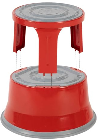 casa pura Tabouret à Deux étages - Marchepied Roulant - Marchepieds escamotables avec Plateforme en Caoutchouc antidérapante - Tabouret à Deux hauteurs séparables - Rouge