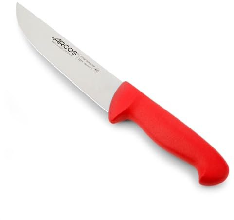 Arcos Fleischermesser aus Nitrum Edelstahl - Ideal für Fleisch - Ergonomischer Griff aus Polypropylen, für Langanhaltenden und Schweren Gebrauch - Rot, Serie 2900