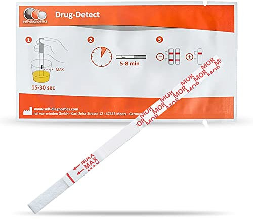 self-diagnostics test rápido de drogas Morfina (MOR) - Opiáceos - Corte: 300 ng/ml - 10 tiras reactivas - Detección de drogas - Test por inmersión - Test de orina - 5 min test de drogas