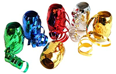 Bright Ideas Curling Ribbon. PK06 Metallic Assorted Colours Gold, Silver, Red Green and Blue. 6 x 10 Meters for Gift Wrapping, Balloon Ribbon Ties and Balloon String. BI0086.