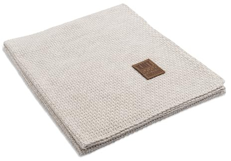 KNIT FACTORY - Uni Plaid - Beige - 160x130 cm | Sofadecke - Kuscheldecke - Wohndecke - Strickdecke - Plaid aus Wolle - Wolldecke - Gestrickte Decke