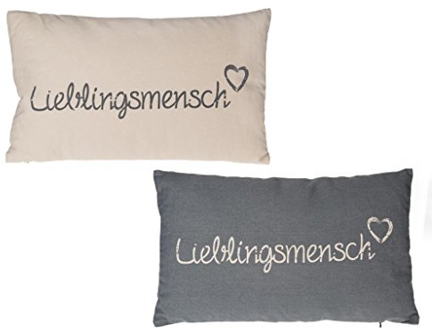 wunderschönes, Baumwolle, 2 teiliges Dekokissen - Set Lieblingsmensch - Beige & grau