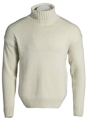 Goldtop Mens 100% British Merino Wool Submariner/Fishermans Roll Neck Jumper/Sweater - Ecru (Large - 42)