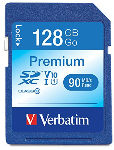 Verbatim Premium U1 SDXC Tarjeta de Memoria - 128 GB - Tarjeta SD para videograbaciones Full HD - protección contra Escritura integrada - Negra - Tarjeta de Memoria SD para cámara, PC y más
