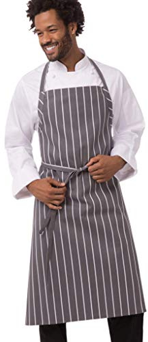 Chef Works Unisex English Chef Apron, Grey W/ Wht Stripe, One Size