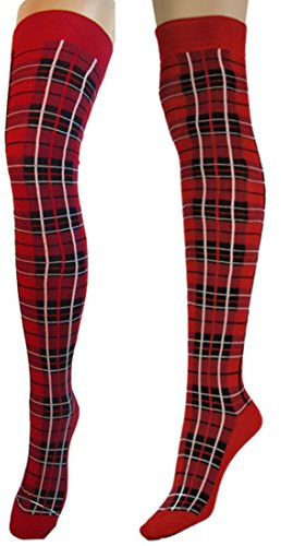 Calze Sopra il Ginocchio Con Motivo Scozzese, a Quadretti, Casual per Ragazze, Rosso, Taglia M