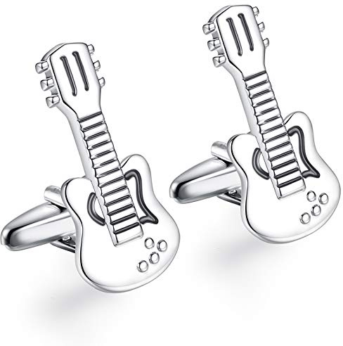 HONEY BEAR Herren Manschettenknöpfe Hochzeit Silber Cufflink Herrenschmuck Gitarre-Form Edelstahl 1 Paar,MEHRWEG