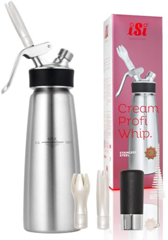 iSi 1630 Sahnespender 500ml Cream Profi Whip 0.5L, Aus hochwertigem Edelstahl rostfrei, Betrieb mit iSi sahnekapseln, Für Sahne & weitere kalte Anwendungen, Spülmaschinenfest