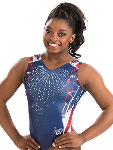GK Simone Biles Patriotic Performance Gymnastics Leotard for Girls, Juniors, and Women (Adult Medium, RWB)