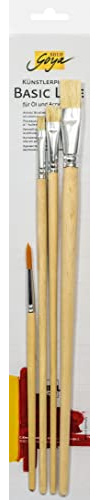 KREUL 47340 - Solo Goya Künstlerpinselset Borste und Goldhair, 3 Flachpinsel in den Größen 4, 10 und 16 sowie ein Rundpinsel Größe 6, für professionelle Malerei mit Ölfarben