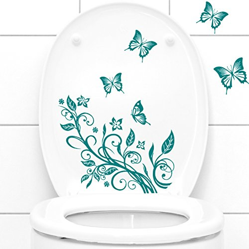 Grandora WC Deckel Aufkleber Blumenranke + Schmetterlinge I dunkelgrau (BxH) 22 x 29 cm I Badezimmer Toilette Sticker Wandsticker Wandaufkleber Wandtattoo W736