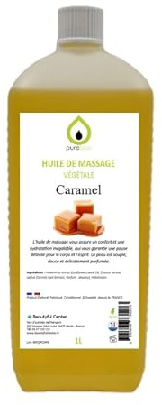 Purespa Huile de Massage végétale parfumée - 100% Massage Naturelle relaxante et exotique (Caramel, 1 Litre)