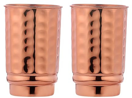 ANCIENTIMPEX Hammered Pure Copper Tumblers Set of 2, for Ayurveda Health Benefits Unlined, UNCOATED and Lacquer Free - 350 Ml Capacity