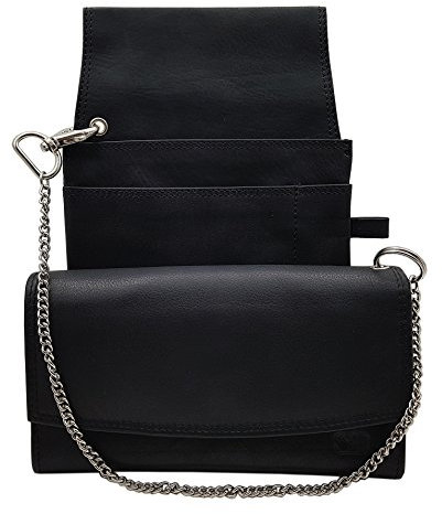 myledershop Echt Kalbsleder Kellnerbörsen-Set bestehend aus Kellnerbörse + Holster + Kette/Geldbörse/Geldbeutel/Portemonnaie/Portmonaise/Geldtasche/Portmonee MJ-Design-Germany in Schwarz