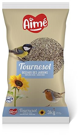 Aimé - Graines de Tournesol pour Oiseaux du Ciel Sauvages 3kg - Nourriture Oiseaux Extérieur pour Rouge-Gorge, Pinson, Mésange - Source de Matières Grasses