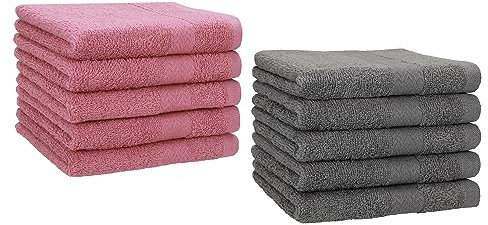 Betz 10 Stück Gästehandtücher Premium 100% Baumwolle Gästetuch-Set 30x50 cm Farbe Altrosa und anthrazit
